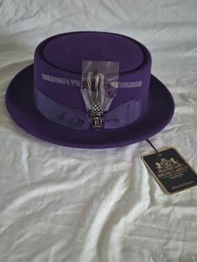 NEW Bruno Capelo Royal Purple 100% Wool Pork Pie Fedora - Size Small